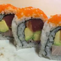 Mega Three Roll · Tuna, yellowtail salmon, avocado fish roe