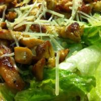 Grilled Chicken Ceasar Salad · Roman lettuce, tossed with Caesar dressing topped with grilled chicken, parmesan cheese and ...
