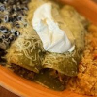24. Green Enchiladas (3)  · 3 enchiladas with salsa verde topped with cheese and sour cream
