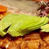 Filete Empanizado · Breaded fish fillet - served with rice, choice of pinto, black or refried beans, salad and t...