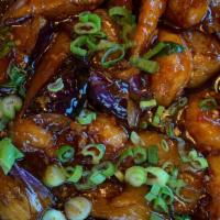 Eggplant Garlic · Spicy. Vegetarian, vegan. Wok stir-fried eggplant with garlic, ginger and soy sauce with coo...