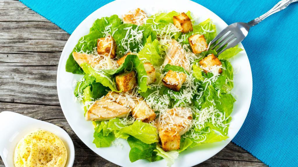 Caesar Salad With Grilled Chicken · Fresh salad made with Grilled Chicken, romaine lettuce and croutons, dressed with parmesan cheese and black pepper. Served with customer's choice of dressing.