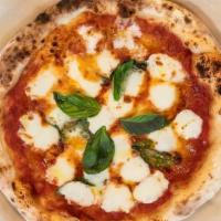 MARGHERITA PIZZA · San Marzano tomato sauce, fresh mozarella, parmesan cheese, fresh basil, E.V. Olive oil.