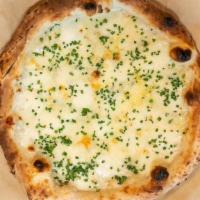 QUATTRO FORMAGGI PIZZA · Fresh mozzarella, fontina cheese, gorgonzola cheese, parmesan cheese and chives.