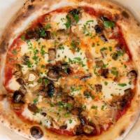 EGGPLANT PIZZA · San Marzano tomato sauce, eggplant, fresh mozzarella, fontina cheese, caramelized onion, sli...