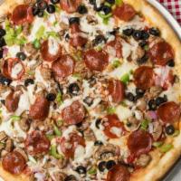 Combination Pizza · Sausage, pepperoni, mushrooms, bell peppers, onions, black olives, tomato sauce, and mozzare...