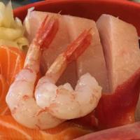 Chirashi · Assorted sashimi fillets on a bed of sushi rice, soup.

Consuming raw or undercooked meats, ...