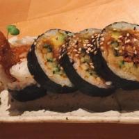 511. Spider Roll · Soft shell crab, avocado, cucumber and tobiko.