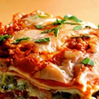 Vegetarian Lasagna · Vegetarian. Spinach, Mushroom, Onion, Bell Peppers, Mozzarella and  Parmesan  and Ricotta ch...