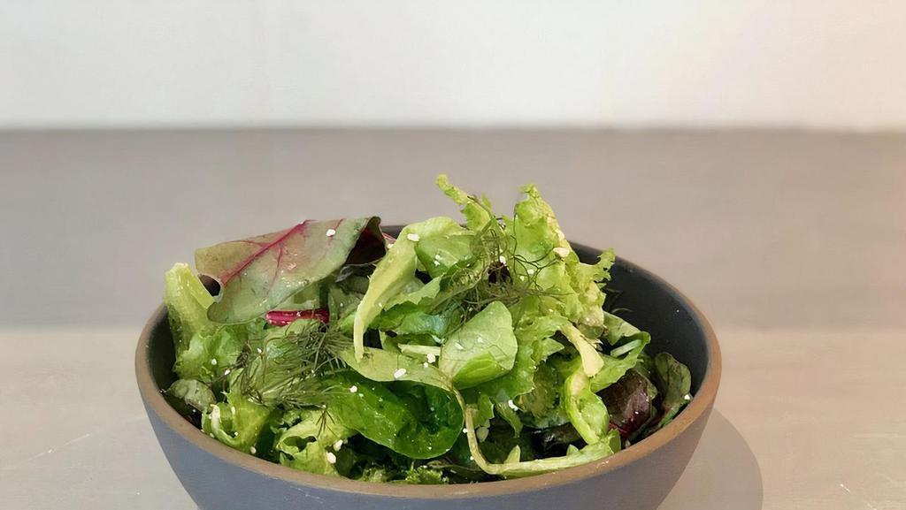 Mixed Greens Salad · Organic spring mix with goat cheese and house vinaigrette.