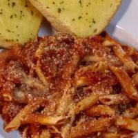 Penne Pasta · Penne Pasta with your choice of chicken, Italian sausage, or ground beef, mixed with your ch...