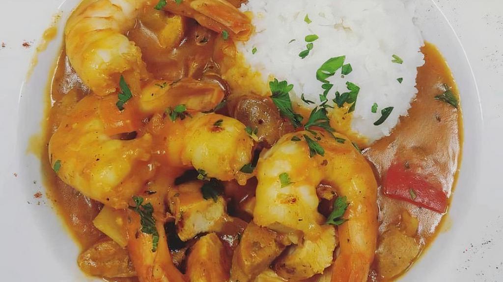 Jambalaya · A traditional recipe featuring shrimp, chicken, and hot link sausage.