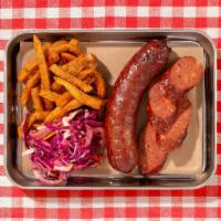 BBQ Smoked Hot Link · 2 house smoked beef and pork sausage served with your choice of 2 signature sides.