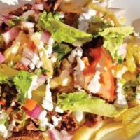 Papa Fries · French fries topped with refried beans, melted cheese, sour cream, Pico de Gallo, jalapeño, ...
