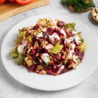 Beet & Goat Cheese Salad · Chopped Romaine, steamed beets, goat cheese, and toasted walnuts, with tahini-balsamic dress...