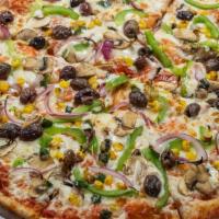 Vegetarian · Green peppers, red onions, mushrooms, black olives, and corn