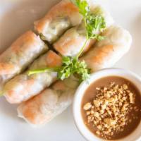 A1. Spring Rolls - (3) · Soft rice paper rolls with vermicelli noodles, lettuce, mint, prawns, and pork. Served with ...