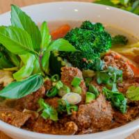 Tofu Vegetarian Pho · Gluten free. Made with an aromatic vegetable broth with fried organic tofu, carrots, broccol...