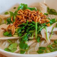 Chicken Pho · Plant-based chicken breast in aromatic vegetable broth served with pho noodles (made from ri...