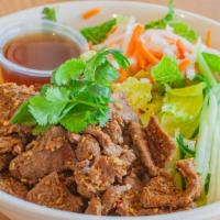 Grilled Mock Beef · Your choice of rice or noodles comes with organic romaine heart lettuce, bean sprouts, shred...