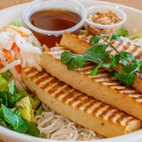 Grilled Organic Tofu · Your choice of rice or noodles comes with organic romaine heart lettuce, bean sprouts, shred...