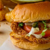 Chicken Tender Sandwich · Crispy tenders with mozzarella cheese, lettuce and tomatoes, served hot on 7