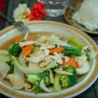 53. Saute Vegetables · Choice of meat ( chicken or beef) Sautéed broccoli. carrots, onions, celery, cabbage, zucchi...