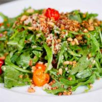 Quinoa Salad · Vegetarian.  Oven roasted tomatoes, arugula, pine nuts, lemon vinaigrette.