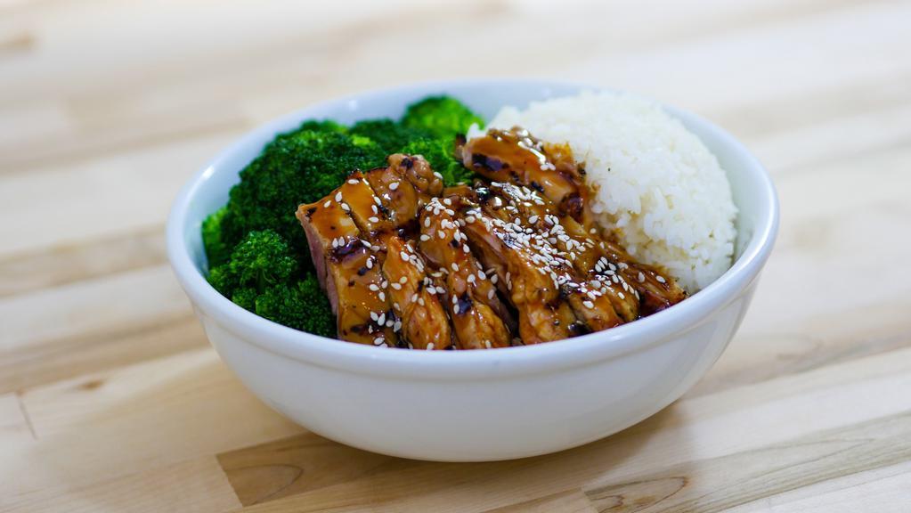 Chicken Teriyaki Bowl · Grilled chicken thigh, broccoli, jasmine rice.