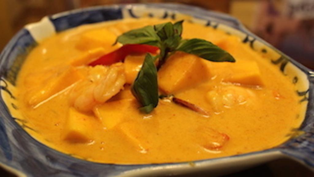 Panang Shrimp · Spicy. Shrimp in red curry with peanut sauce and avocado or mango. Serve with Jasmine Rice (Sub Brown Rice +1) (Gluten free)
