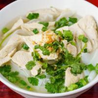 Chicken Noodle Soup · Gluten free. Chicken noodle soup served with sliced chicken and bean sprouts