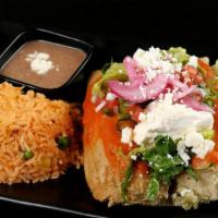 Tamales de Pollo (2 Pieces) · Mexican tamales plate with chicken, cheese, guacamole, salsa, and crema.  With choice of ric...