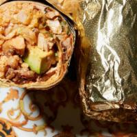 Suavecito Burrito · Large Flour Tortilla, & Rice.  Choice of Protein, Beans, Salsa