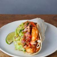 GRILLED SHRIMP TACO · One marinated shrimp taco in a soft corn tortillas with cilantro, cabbage, red onion, pico d...