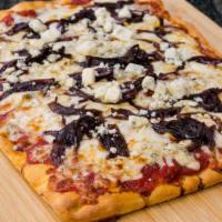 Pizza Gorgonzola · Toppings: tomato sauce with oregano and garlic, mozzarella, gorgonzola and caramelized red o...