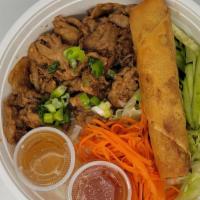Grilled Pork Vermicelli BOWL · Comes with Egg Roll and side salad.