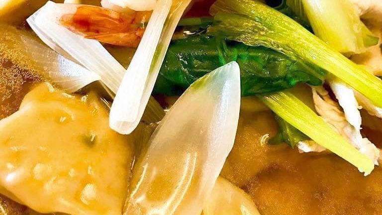 Wonton Noodle Soup · Egg noodle with chicken wonton, shrimp and bean sprout.