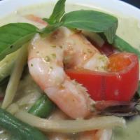 46. Kang Keow Wan Seafood · Combination prawns, calamari, filet of sole, mussels, simmered in green curry, with coconut ...
