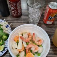 21.  Rice Noodle with Seafood Soup/Hủ Tiếu Hải Sản · Shrimps. Squid, Shrimp Balls, Fish Balls & Squid Balls. Dry or Soup
Rice Noodles