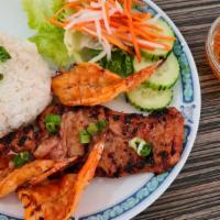 41.  Grilled Shrimps & Grilled Chicken With Steamed Rice & Vegetables/Cơm Tôm Gà Nướng  · 