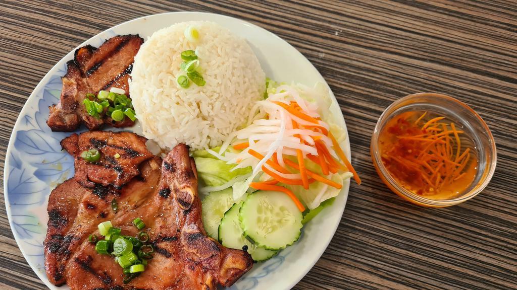 36.  Grilled Pork Chop with Steamed Rice & Vegetables/Cơm Sườn Nướng  · 