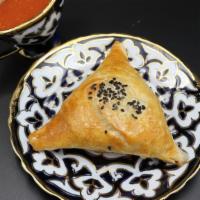 Beef Samsa PCS · Crispy bun stuffed with lamb and beef, onion, spices (cumin, and black pepper) served with f...