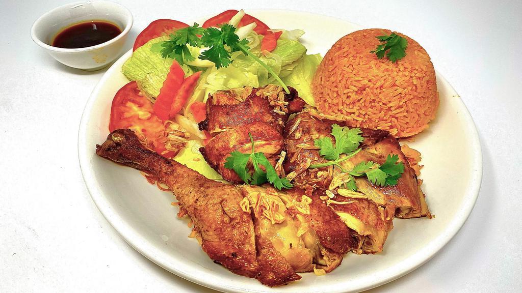 Cơm Gà Rôti · Red rice with Roasted Chicken