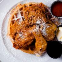 Fried Chicken N Waffles · Served with maple syrup and hot sauce.