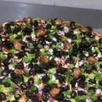 Combination Pizza · Pepperoni, ham, sausage, salami, fresh onions mushrooms and black olives, green peppers mozz...