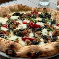 Friarielli e Salsiccia Pizza · Fior di latte mozzarella,  sauteed broccoli rabe, Italian hot ground sausage, Parmigiano che...