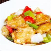 Sweet & Sour · Crispy shrimp, chicken, or pork with fresh garlic, bell peppers, onion and pineapple in a sa...