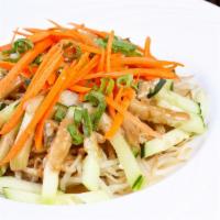 Chicken Salad · Hand shredded chicken, glass noodles, peanut sauce.