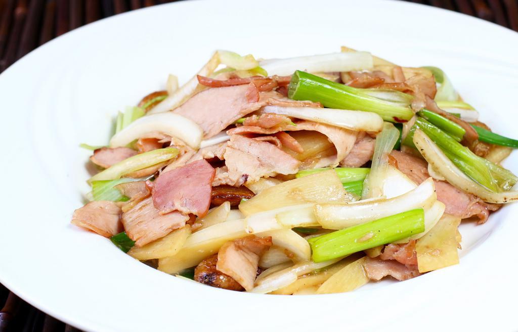 House Smoked Ham with Cloves of Garlic · House smoked ham with garlic and bamboo shoots.