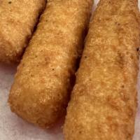 3 pc Mozzarella Sticks · Crispy outside with melty Mozzarella inside, this favorite is served with Ranch Dressing.